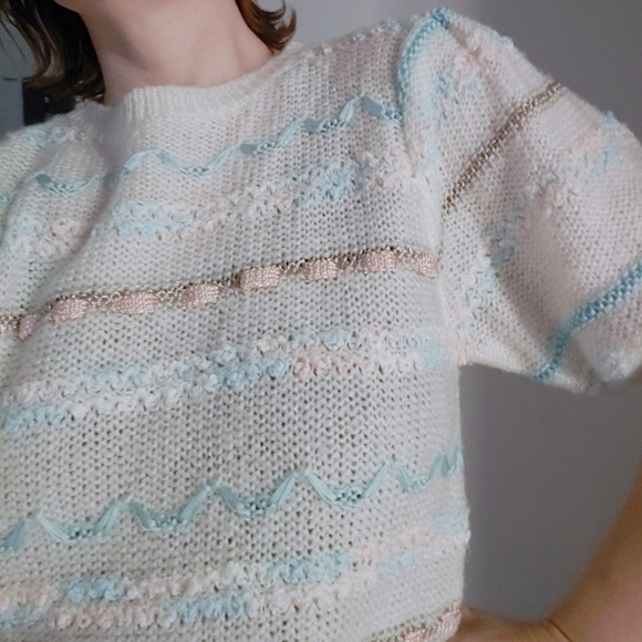 Vintage Short Sleeve Knit Sweater Cottagecore - Picture 2 of 7